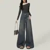 Jeans Retro de Pierna Recta Desgastados para Mujer Tallas Grandes, Nuevos Pantalones de Pierna Ancha con Diseño Elástico Adelgazante para Mujer