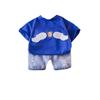 2024 Novo Estilo de Verão Terno Lindo de Manga Curta com Gola Redonda para Meninos Conjunto de Duas Peças com Shorts Jeans para Bebê Dropshipping