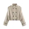 ZA Europa Transfronteriza Comercio Exterior Ropa de Mujer AliExpress Venta Caliente Cuello Alto Doble Botonadura Plisado Abrigo de Lana