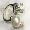 Anillo Abierto de Perla Personalizado de Nicho, Colorido con Diamantes, para Mujer, con Diseño de Lujo Accesible, Anillo de Moda Transfronterizo Popular en Internet