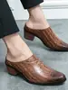 Sandalias de Cuero Transpirables Estilo Coreano para Hombre que Aumentan la Altura, Zapatos de Tacón Alto Elegantes de Punta Puntiaguda sin Cierre, Zapatos de Cuero Nuevos Casuales de Moda con Estilo
