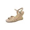 Sandálias romanas com plataforma de espadrille para mulheres, para uso externo no verão, tiras cruzadas francesas, fivela única, sandálias de salto alto abertas para mulheres, estilo de férias