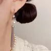 Estilo Transfronterizo Europeo y Americano, Personalidad Exagerada, Ganchos para Pendientes con Borla de Cadena de Perlas Incrustadas de Diamantes, Elegantes y de Moda, Pendientes Largos Versátiles Que Te Hacen Ver Más Delgada
