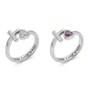 Artículo de Venta Caliente Transfronterizo El Amor Verdadero Espera Anillo de Cobre con Forma de Corazón y Cruz con Diamantes, Anillo Abierto Ajustable Regalo