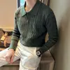 Suéter Masculino Estilo Old Money con Cuello Henley, Tejido de Punto de Manga Larga de Lujo y Sofisticado para Negocios para Primavera, Otoño e Invierno, Venta al por Mayor desde Fábrica Transfronteriza