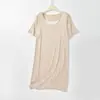 Vestido de verano nuevo estilo, empalmado, imitación dos piezas, cuello redondo, manga corta, modal, moda, simple, holgado, talla grande, vestido para casa