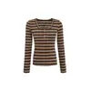 Top de base de tejido original de cachemir, camiseta de manga larga de otoño nueva para mujer, top a rayas de talla grande