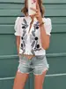 Camiseta bordada de manga abullonada con botones frontales abiertos para mujer, comercio electrónico transfronterizo, Amazon europeo y americano, primavera/verano 2026