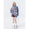 Suéter Rayado Otoño Invierno para Hombre Estilo Perezoso Holgado Jersey de Punto Cálido Bloque de Color Versátil Abrigo Oversize Moderno