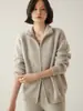 Cardigan de Tricô Cashmere Feminino Estilo Preguiçoso Soltinho Emagrecedor Grosso Cor Sólida Casaco Suéter com Zíper e Gola Reversível