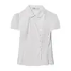 Atacado Primavera 2026 Novo Estilo Europeu e Americano Camisa Feminina de Popeline Listrada de Manga Curta 1853 Cor da Foto Patchwork Não Elástico