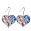 Pendientes Americanos de Venta Caliente Transfronterizos del Día de la Independencia, Pendientes Europeos y Americanos del 4 de Julio con Forma de Corazón, Pedrería, Accesorios Personalizados para Mujeres