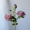 Flores Artificiales para Uso en Bodas, Rosas al por Mayor Transfronterizas, Flores Falsas, Rosas de 3 Cabezas con Borde Tostado, Flores Artificiales para Arreglo de Escenas, Flores de Seda