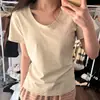 Geração Coreana Pequena Camiseta Clavícula Gola U Feminina Verão Simples Joker Básica Branco Leite Cinza Ombro Manga Curta