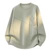 Moletom Masculino Tamanho Plus Size Textura de Linhas Simples Gola Redonda Bolso no Peito Cruzado 2025 Outono Novo Casual Tops Masculinos