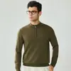 Suéter de lã pura para outono e inverno, fio Yangzi fiado finamente de 16 contagens, suéter de tricô masculino quente com zíper parcial, transfronteiriço