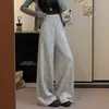Nuevos pantalones de oxígeno simples de cintura alta para mujer de principios de otoño, pantalones casuales relajados estilo LULU con una sensación ligera, diseño de pierna ancha moderno y relajado