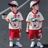 Traje Tang Infantil Niños Conjunto Manga Corta 2026 Nuevo Estilo Niño Joven Maestro Celebridad de Internet Nezha Ropa de Presentación Ropa de Verano