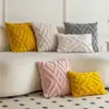 Funda de almohada de color liso con patrón de diamante tridimensional, funda de cojín de felpa color crema para sofá de sala de estar, dormitorio y decoración de cabecera