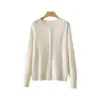 Cárdigan de cuello redondo cepillado de seda, cachemir y lana para mujer, chaqueta de punto versátil simple y elegante, top cepillado para otoño