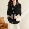 Camisa Falsa de Dos Piezas para Mujer 2026 Nuevo Estilo Holgada Camisa de Primavera y Otoño con Chaleco de Punto y Top de Manga Larga