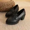 Nuevos Mocasines de Mujer Estilo Británico con Tacón Alto, Sin Cordones, Tacón Grueso, Zapatos de Suela Gruesa de Charol