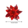 Flor de Cabeza Navideña Transfronteriza Hoja de Arce Simulada Flor de Cabeza Navideña Flor con Polvo Dorado Decoración de Árbol de Navidad Pinza Recortada Flor Roja de Cabeza