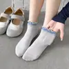 Calcetines Finos de Malla Lindos para Primavera-Verano con Bordes Fruncidos, Calcetines Cortos Transpirables de Moda con Bloques de Color y Puños de Doble Canalé para Estudiantes y Deportes