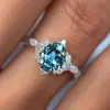 Anel Estilo Oceano Safira Imitação Floco de Neve Cao Shi para Mulheres Inverno Romântico Zircônia Incrustada Joia Item Quente Shein