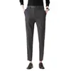 Pantalones de traje para hombre, de verano, finos, ajustados, rectos, cortos, negros, estilo occidental, holgados, informales, largos.