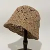 Chapéu de Pescador de Tricô Respirável com Recortes Artísticos Coreano para Mulheres, Chapéu Balde de Crochê para Primavera e Verão, Chapéu Casual para Proteger do Sol, Tendência