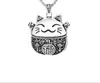 Colgante de gato de la suerte nudo chino retro para mujer Plata tailandesa Hueco personalidad temperamento gato de dibujos animados collar estilo étnico