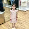 Vestido de verano a cuadros rojos con flores para niña, vestido ligero de princesa para niños, nuevo cheongsam hanfu estilo chino para niña pequeña