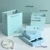Caixa de Joias Azul Claro Estilo Tampa Flip-top e Gaveta Caixa Organizadora para Anéis, Colares, Conjuntos de Presente
