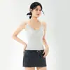 Camisola feminina com bojo embutido, top de verão sem mangas, pode ser usado como peça externa, roupa íntima sem costas com renda integrada, não precisa usar sutiã