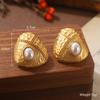 Pendientes Pequeños de Perla Estilo Chanel Verano Sin Decoloración Aguja de Plata 925 Rosa Hueco Pendientes Geométricos Diseño de Nicho Estilo Ins