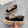 2024 nuevos zapatos deportivos casuales de lona de moda de primavera y verano para mujer, zapatos de suela gruesa con aumento de altura, cordones, punta redonda, zapatos de moda de galleta