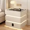 Mesita de Noche Flotante con Tres Cajones, Madera Maciza Simple, Carga Inalámbrica Moderna, Multifuncional, Lujo Ligero, Gabinete de Mesita de Noche para Dormitorio del Hogar