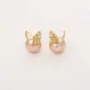 Aretes de Mariposa de Madreperla Natural con Circonita, Lujo Ligero, Modernos, de Alta Gama, Aretes Dulces y Elegantes, Aretes Estilo Diosa