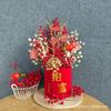 Balde de flores de véspera de ano novo de alegria para mudança e fortuna Balde de frutas com enfeites de entrada de ano novo Balde de eucalipto dourado com arranjo de flores