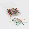 Alfinetes de Pérola Coloridos com Cabeça Grande em Caixa Plástica, Atacado de Fábrica, 100 Peças, Alfinetes de Posicionamento para Roupas 4*32mm, Alfinetes com Cabeça Grande