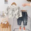 Comercio Exterior al por Mayor Ropa Infantil Primavera Nueva Sudadera Cuello Redondo Manga Larga Tie-Dye Elegante Versátil Conjunto de Dos Piezas con Jeans