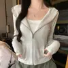 Cárdigan con capucha y cremallera de acrílico K1219 para mujer para primavera, otoño e invierno, corte ajustado, versátil, manga larga, top de capa base, chaqueta