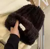Chapéu de Lã Inverno Feminino Versátil Tricotado Baotou Rosto Pequeno Quente À Prova de Vento À Prova de Frio Pelúcia Cabeça Grande Chapéu para Frio