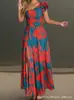 2025 en stock Europa y Estados Unidos comercio exterior transfronterizo primavera y verano nuevo vestido casual de moda para mujer con estampado y encaje