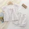 Traje de Verano de Manga Corta para Niña Gasa Estampada Bebé Niña Pijama Nuevo Lindo Transpirable Conjunto de Dos Piezas para Niña