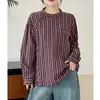 Diseñada con una elegante tapeta diagonal y rayas verticales, Camisa de manga larga para mujer para ir al trabajo, Top elegante con gasa de algodón de doble capa, Cuello mao, Protección solar