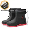 Sapatos Impermeáveis Masculinos, Botas de Chuva Fashion com Cano Curto Antiderrapantes, Botas de Água Resistentes ao Desgaste para Pesca ao Ar Livre e Travessia de Rios, Sapatos de Chuva Quentes com Acolchoamento de Algodão