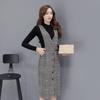 Vestido de Alça Xadrez com Decote V Slim Sem Mangas Moda Feminina Nova Primavera e Outono Estilo Coreano Tendência