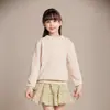 Nuevo suéter de otoño e invierno para niñas, top de manga larga con cuello redondo 2025, tejido de punto de invierno para mujer, capa base, ropa interior para niños